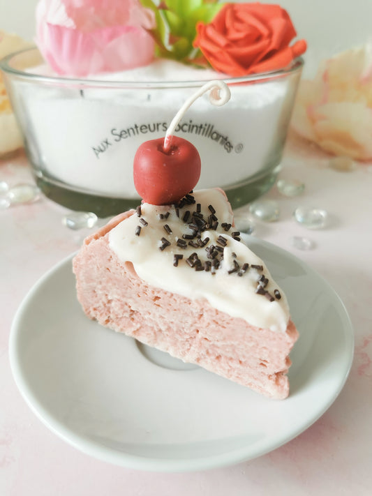 Gourmet cherry cheesecake candle