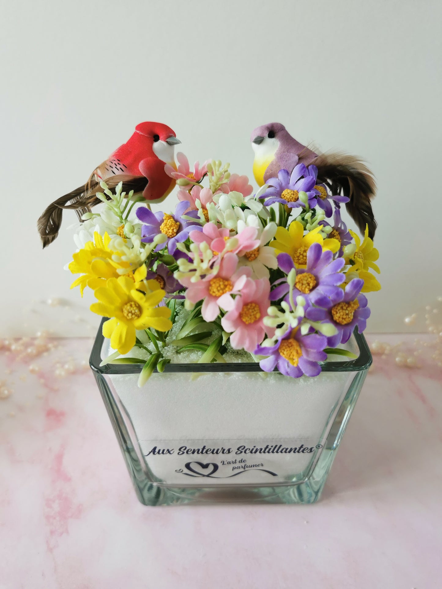 Décoration florales,oiseaux coffret peres d'eau