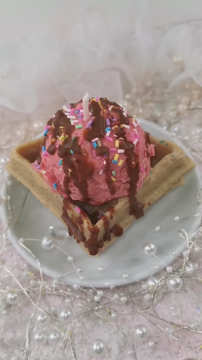 Gourmet strawberry iced waffle candle